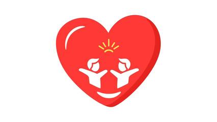 Happy Couple Silhouette Inside Red Heart Icon with Sun Rays