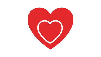 Red Heart Shape with Inner Outline on White Background