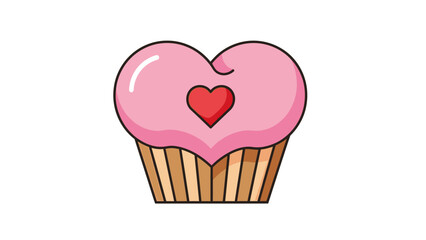 Pink Heart Cupcake with Red Heart Decoration, Valentine's Day Dessert Icon