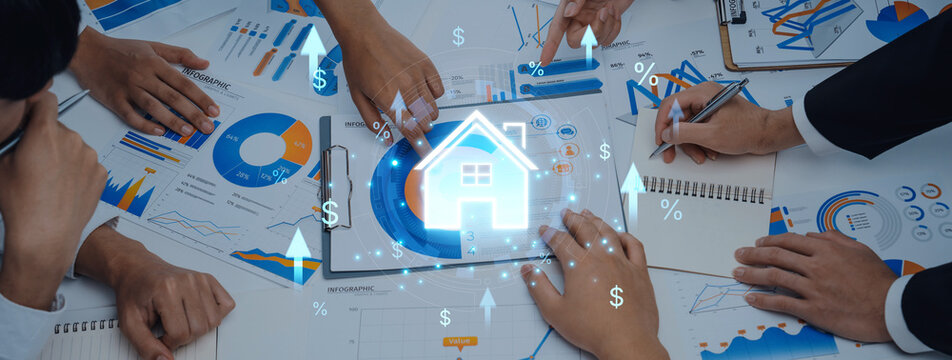 Concept of real estate investment and a rising housing market. The increase in property value is shown by growing mortgage rates, prices, and overall market appreciation. Fermion