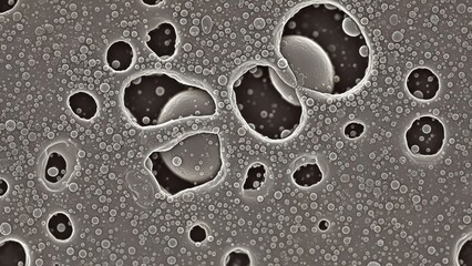 Abstract macro view of liquid droplets forming organic patterns on a textured surface.