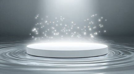Podium in ripples, spotlight, sparkles