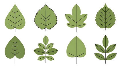 Collection of various green leaves on white background