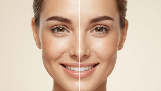 Closeup of a young woman's skin before and after acne treatment.png
