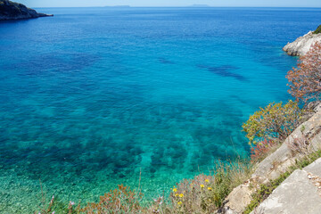 amazing secluded Filikuri Beach in Himara, Vlora district, Albania, at sunny day
