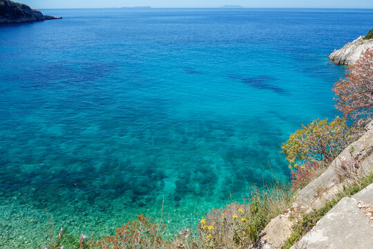 amazing secluded Filikuri Beach in Himara, Vlora district, Albania, at sunny day