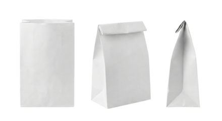 Three White Paper Bags in Different Angles on White Background