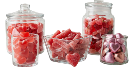 Sweet Heart Candies in Jars and Bowl