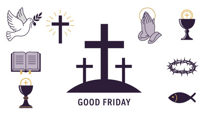 Good Friday religious symbols with crosses and dove prayer