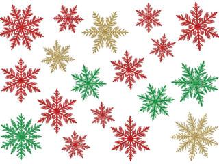 Colorful snowflake patterns isolated on transparent background