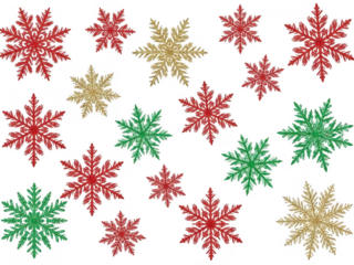 Colorful snowflake patterns isolated on transparent background