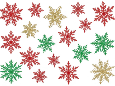 Colorful snowflake patterns isolated on transparent background - Powered by Adobe