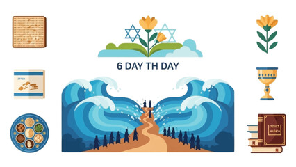 Naklejka premium Six Day War with Jewish Symbols and Historical Star of David matzah