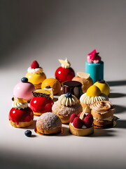 Colorful and delicious sweets and tarts on the table.