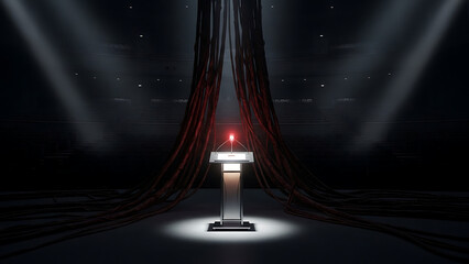 Spotlit stage with red curtains abstract theater 3d render
