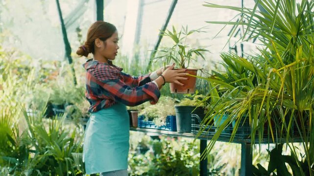 Woman Gardening in a Greenhouse