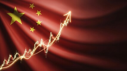 China flag with rising stock market graph with copy space