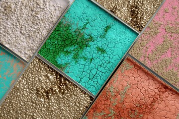 Textured patterns and colors are arranged in a creative layout, showcasing copper designs for art projects to inspire ideas