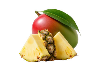 Fresh mango and pineapple slices isolated on transparent background