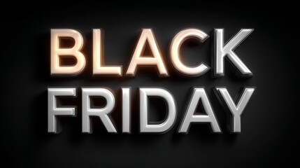 Fototapeta premium The words BLACK FRIDAY in a striking 3D font, with a dark background. The scene exudes anticipation and excitement for a shopping event.