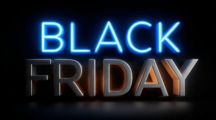 Black Friday sale with neon sign in dark background