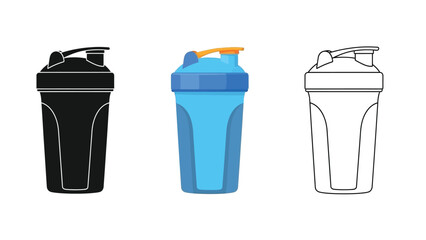 Set of three shaker bottle icons representing different graphic styles for fitness enthusiasts