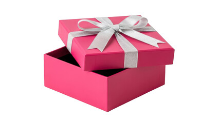 Obraz premium Pink gift box with silver bow isolated on transparent background