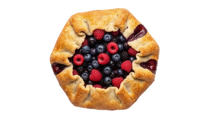 Delicious berry galette isolated on transparent background PNG, rustic pastry filled with fresh...