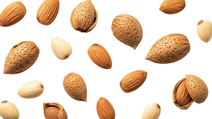 Pile of almonds PNG isolated on transparent background, nutritious nuts for healthy snacks and vegan diet