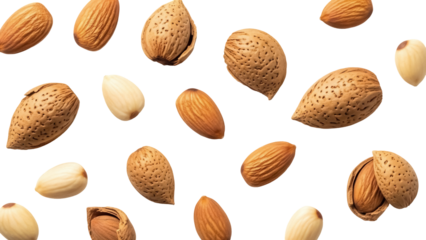 Pile of almonds PNG isolated on transparent background, nutritious nuts for healthy snacks and vegan diet