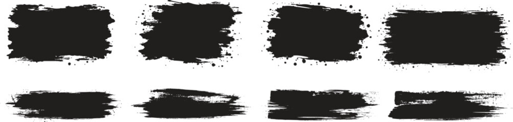 Fototapeta premium Set of vector paint brush strokes and ink splash_freehand black grunge decoration elements with watercolor splatter, texture frames for social media design