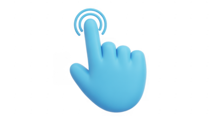 Blue hand cursor finger pointing isolated on a transparent background