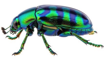 Rainbow colored beetle isolated PNG, iridescent jewel beetle with green and blue stripes on...