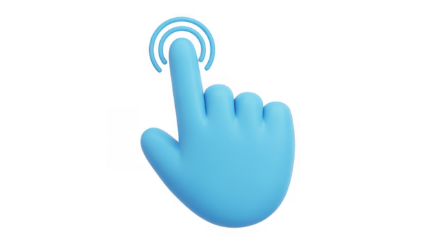 Blue hand cursor finger pointing isolated on a transparent background - Powered by Adobe