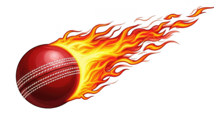 Cricket ball with blazing trail isolated on transparent background, isolated on white background, illustration