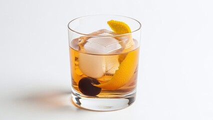 Fresh glass of cold cola beverage served with ice and a lemon slice isolated on a white background as a refreshing liquid drink
