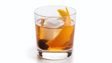 A refreshing glass of cold cola with ice cubes and a slice of lemon makes a fresh brown soda beverage isolated on white
