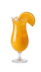 Fresh cold beverage of healthy citrus fruit juice in a glass isolated on white background for a juicy breakfast refreshment