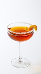 Isolated glass of orange juice and red wine alongside a cold cocktail beverage with ice for a bar celebration party