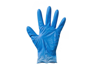 Single blue disposable glove isolated on transparent background