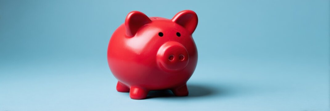 Red piggy bank against blue background symbolizing saving and finance