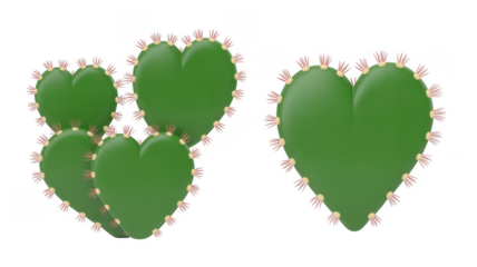 Green heart shaped cacti with pink spines isolated on a transparent background