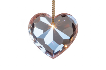 Large pink crystal heart pendant on gold chain isolated on a transparent background