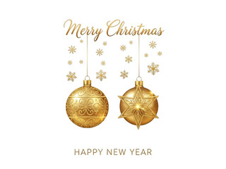 Golden christmas ornaments with snowflakes isolated on transparent background