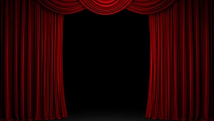Fototapeta premium Dramatic red velvet curtains framing a dark empty stage creating an atmosphere of anticipation and mystery