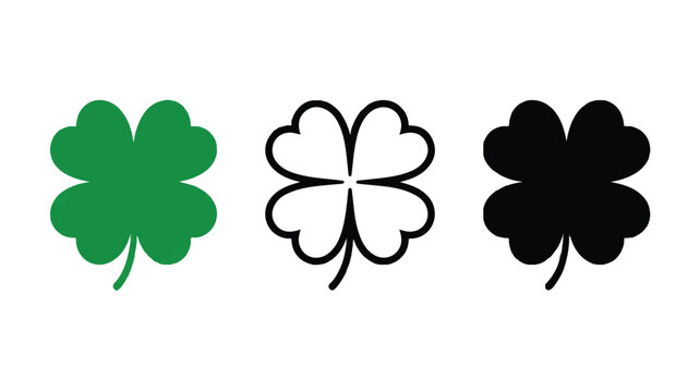 four leaf clover icons in green black and white colors