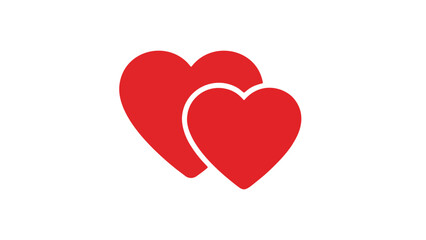 Two red hearts overlapping, symbolizing love and affection, in a simple vector illustration on a neutral background from a front viewpoint.