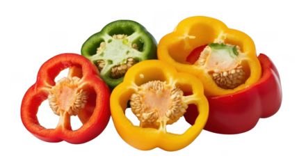 Colorful bell peppers display isolated on white background