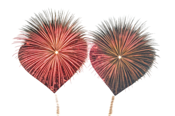 Two Heart-Shaped Fireworks in Different Styles PNG