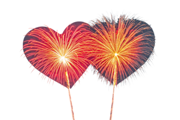 Two Heart-Shaped Fireworks in Different Styles PNG